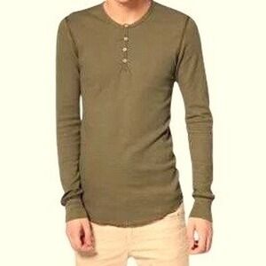 American Apparel Mens XL Baby Thermal Henley Dexter Kill Room Shirt Green Brown